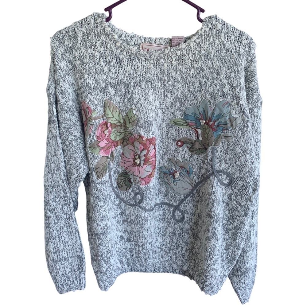 Vintage Penbrooke Lane Floral Sweater with Pearl Embellishment Women’s Medium